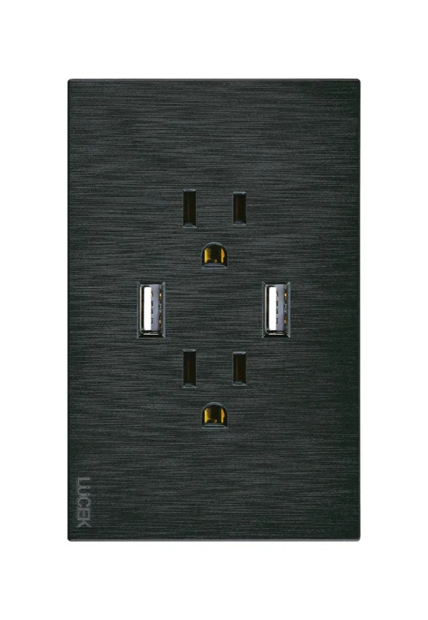 Placa Flat con Contacto Duplex Negro y 2 Entradas USB