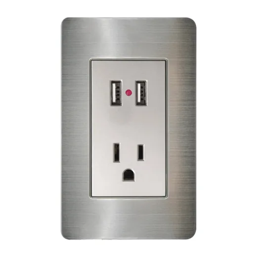 Contacto Sencillo+ 2 Entradas USB con Placa Acero Inoxidable
