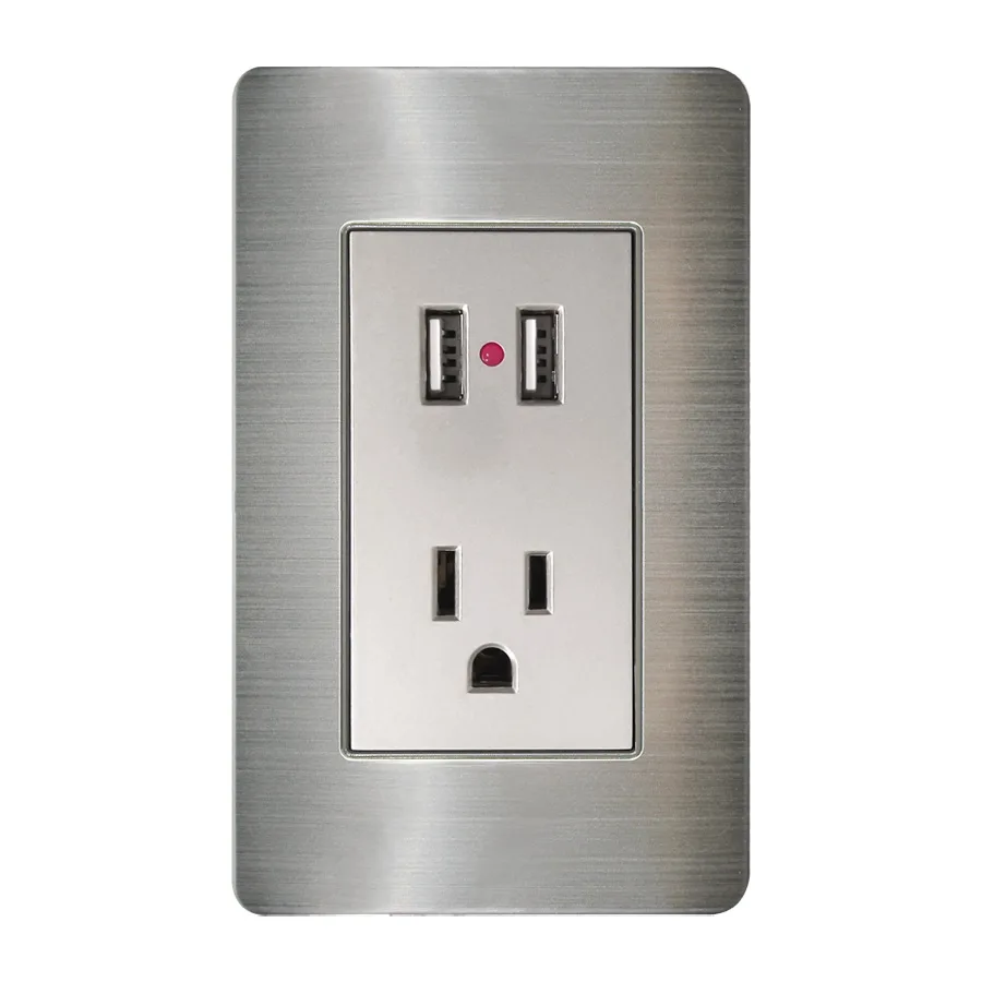 Contacto Sencillo+ 2 Entradas USB con Placa Acero Inoxidable